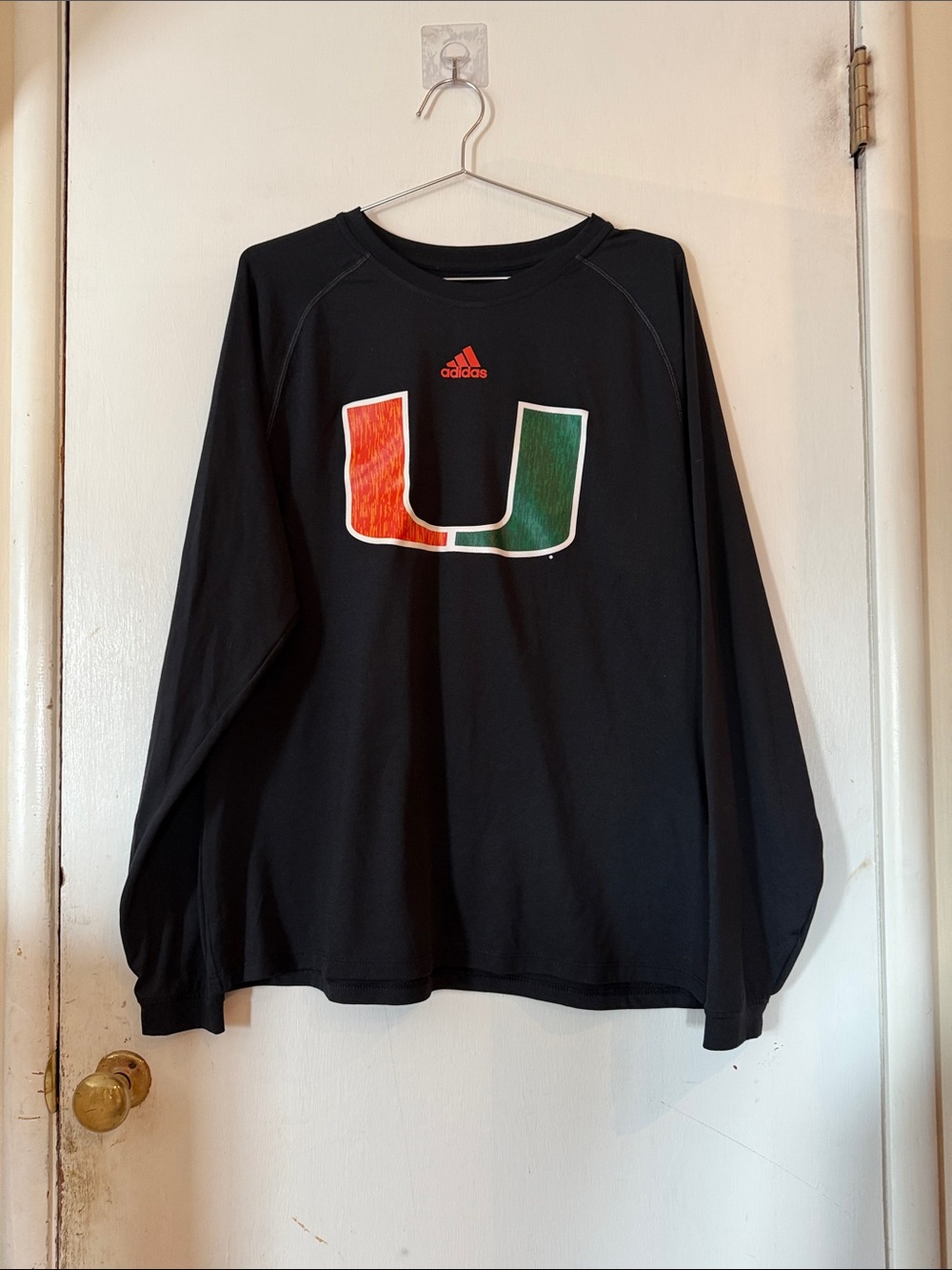 Adidas University of Miami Black/Orange Long 'U' Sleeve Shirt | Men's Large
